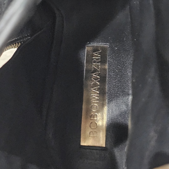 BCBGMAXAZRIA Leather Suede Gold Metal Heel Stem Stiletto Ankle Boots Black 8B - Picture 11 of 11
